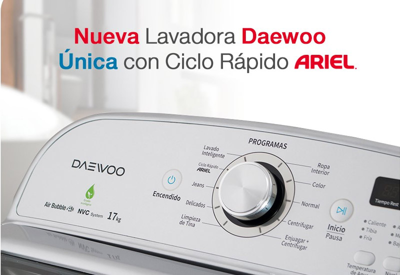Daewoo y Ariel crean una lavadora con Ciclo Rápido Ariel que ahorra agua y tiempo -